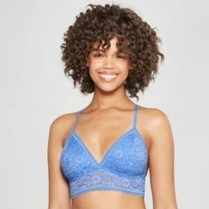 Xhilaration Lace Bralette Womens Large Blue Floral Longline Boho Comfortcore